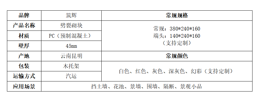 劈裂砌塊規(guī)格說(shuō)明